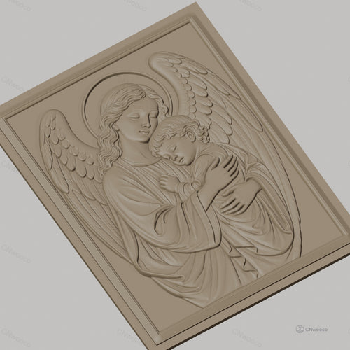 Fichier CNC & impression 3D Ange protecteur, mère ange avec enfant, haute qualité relief STL