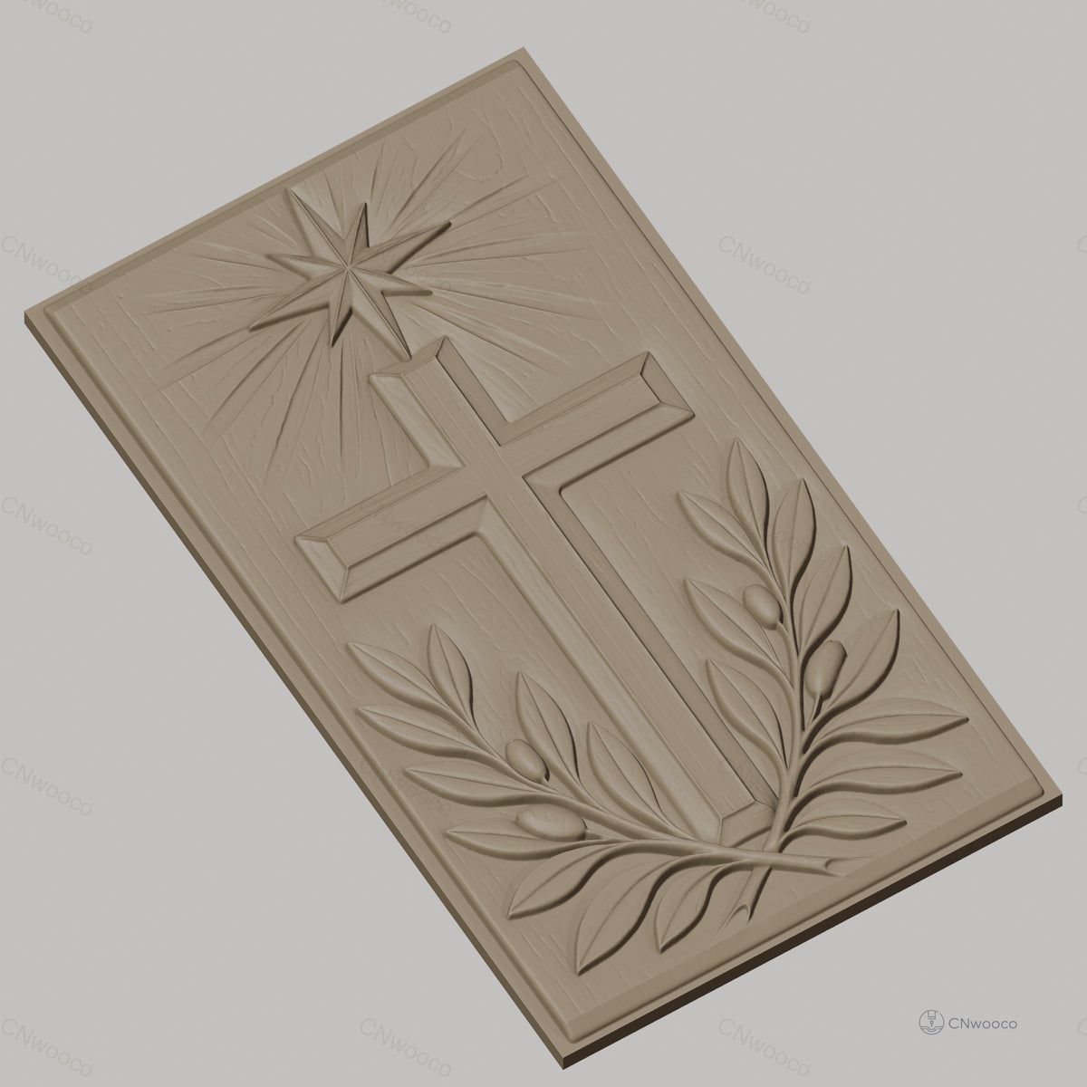Fichier CNC & impression 3D Croix chrétienne, étoile et branches d'olivier, haute qualité relief STL