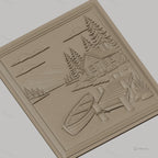 Fichier CNC & impression 3D paysage nature, cabane en bois, lac, barque, ponton, haute qualité relief STL