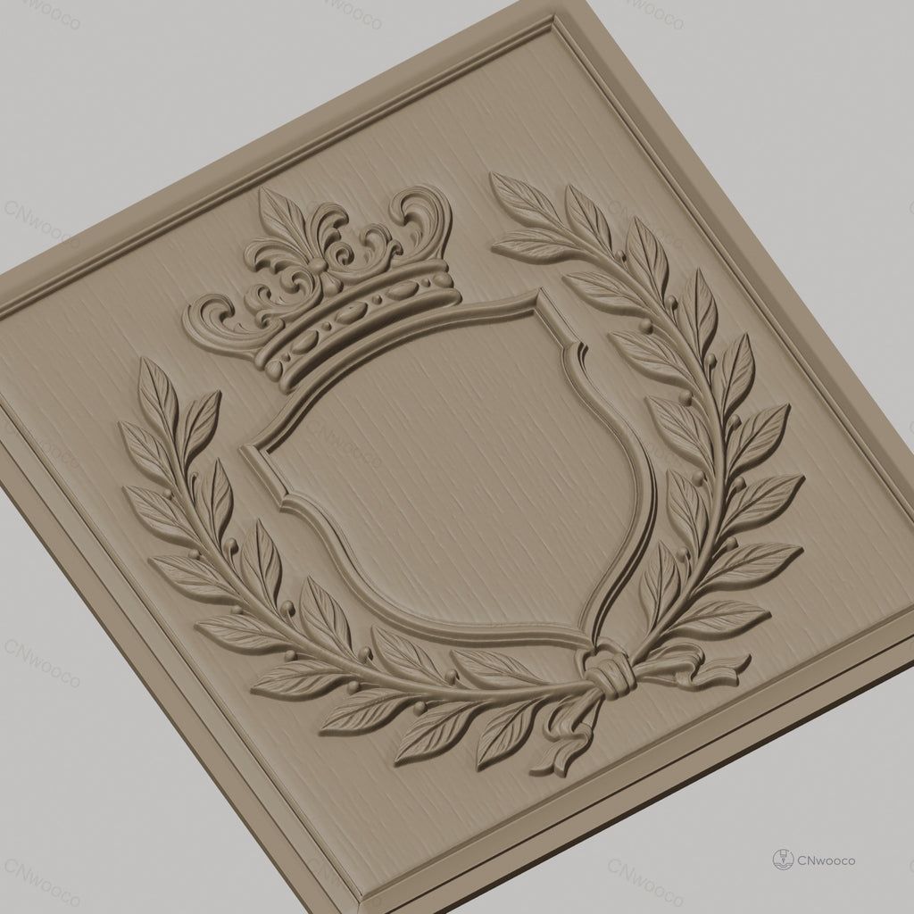 Fichier CNC & impression 3D blason couronne et feuilles, haute qualité relief STL