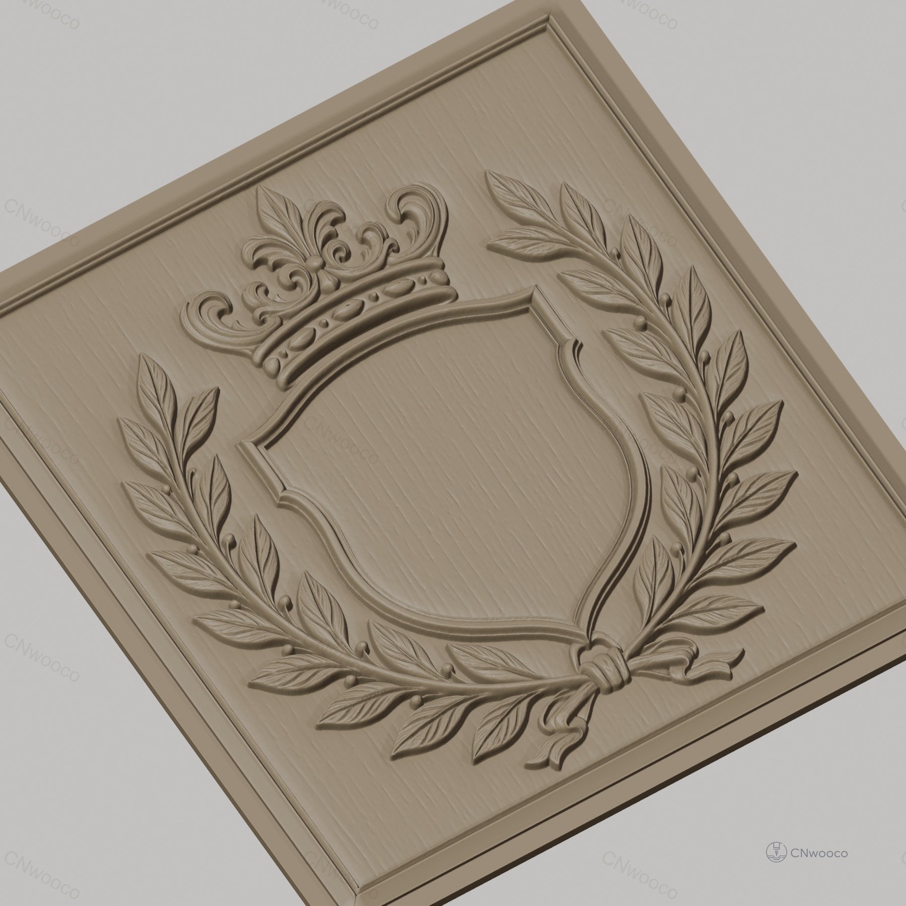 Fichier CNC & impression 3D blason couronne et feuilles, haute qualité relief STL