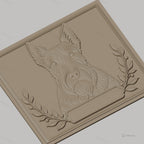 Fichier CNC & impression 3D chien Scottish Terrier portrait avec branches décoratives, haute qualité relief STL