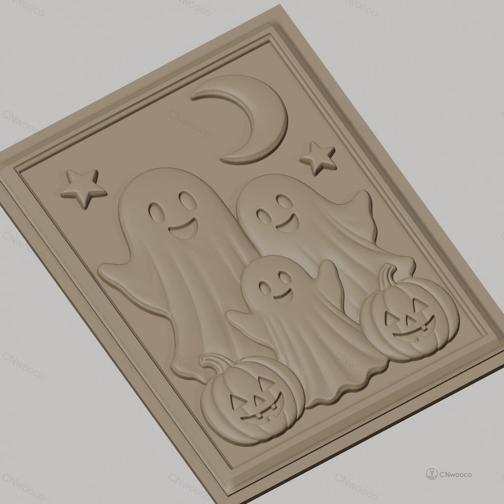 Fichier CNC & impression 3D thème Halloween, fantômes, citrouilles, lune et étoiles, haute qualité relief STL