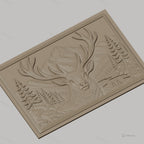 Fichier CNC & impression 3D cerf avec montagnes et arbres, haute qualité relief STL
