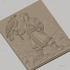 Fichier CNC & impression 3D guerrier mongol, homme en fourrure avec aigle et montagnes, haute qualité relief STL