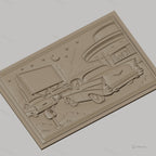 Fichier CNC & impression 3D scène drive-in rétro avec voitures vintage, panneau publicitaire et kiosque, haute qualité relief STL
