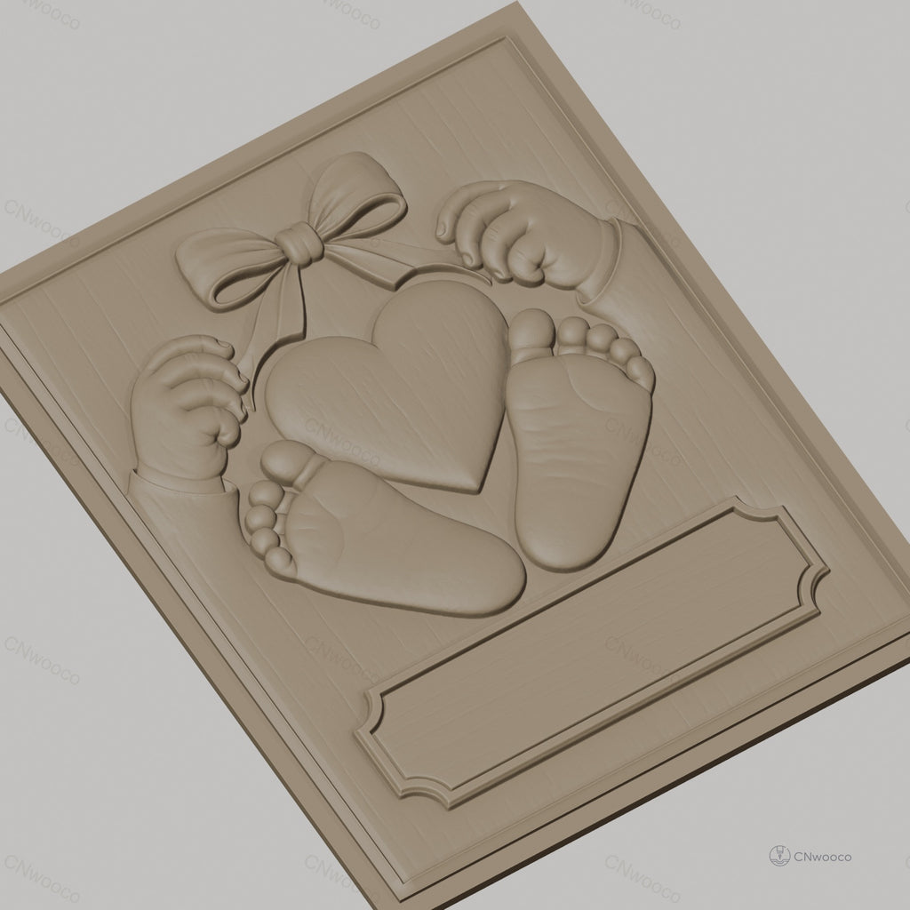 Fichier CNC & impression 3D bébé, mains, pieds et cœur avec ruban, haute qualité relief STL