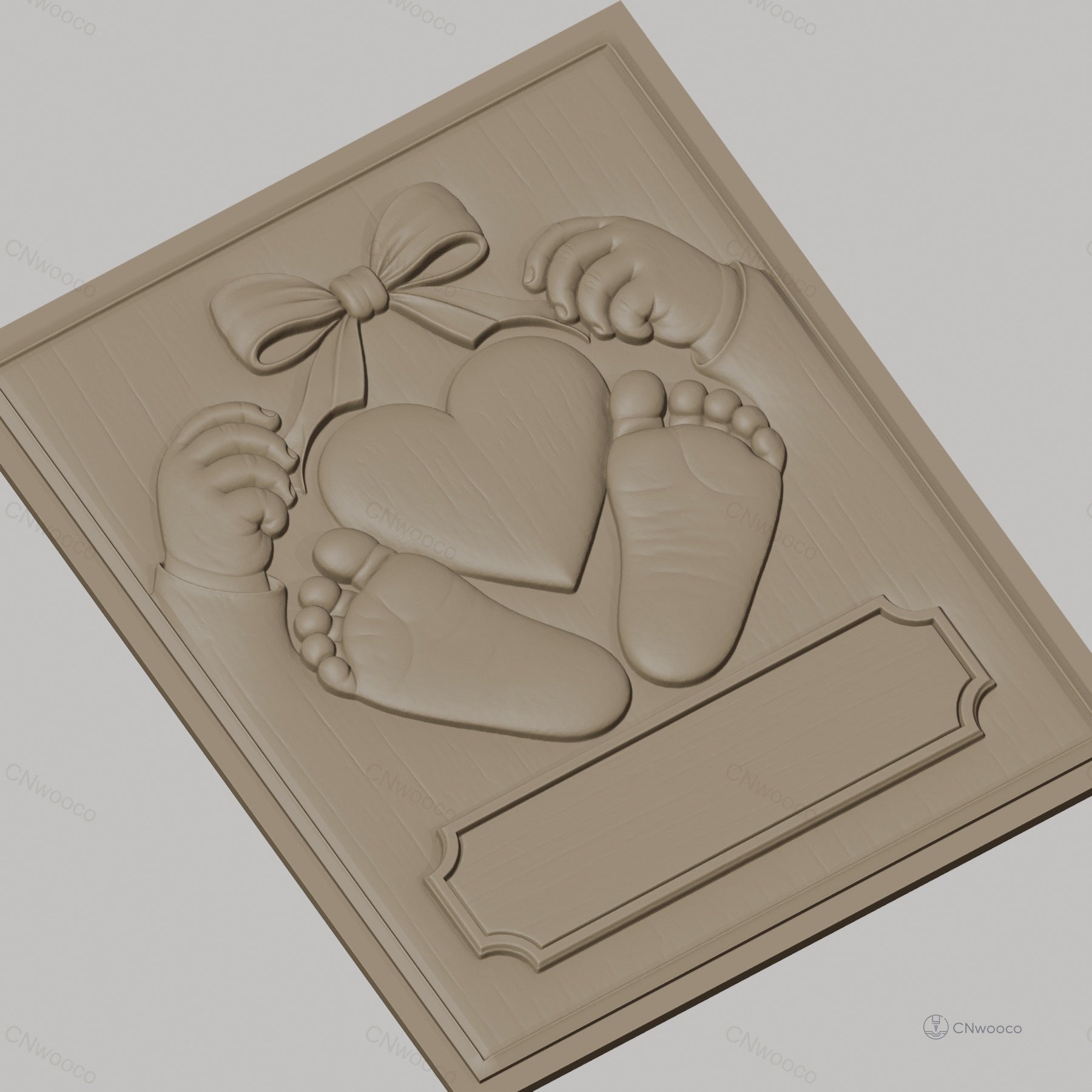 Fichier CNC & impression 3D bébé, mains, pieds et cœur avec ruban, haute qualité relief STL