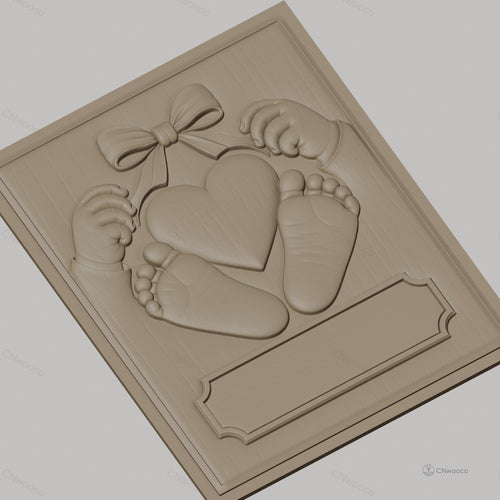 Fichier CNC & impression 3D bébé, mains, pieds et cœur avec ruban, haute qualité relief STL