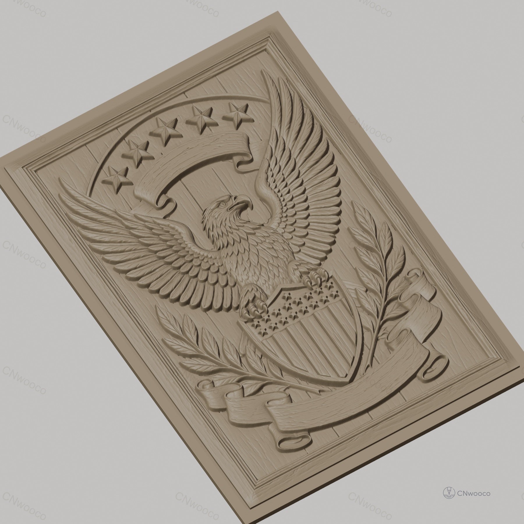 Fichier CNC & impression 3D aigle emblème, bouclier étoiles et feuilles, haute qualité relief STL