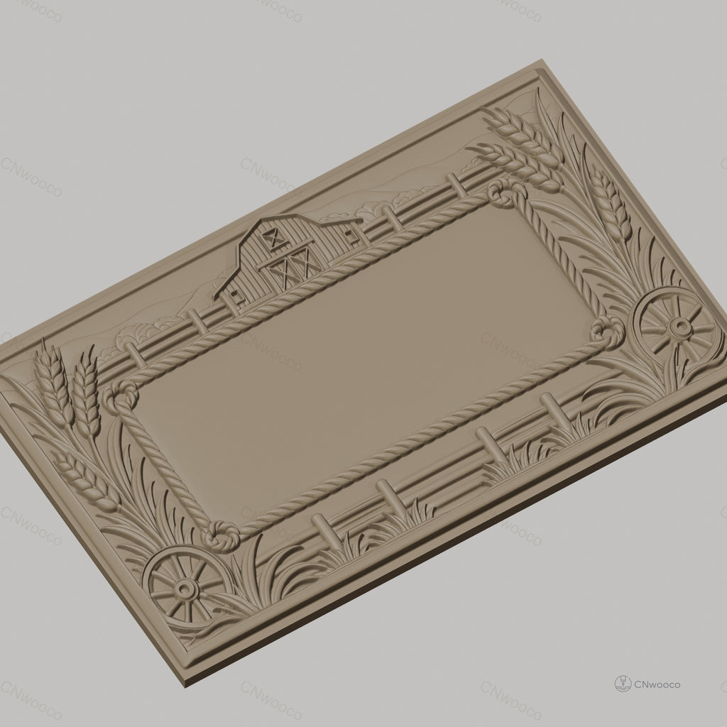 Fichier CNC & impression 3D paysage ferme, grange, épis de blé, roues et clôture, haute qualité relief STL