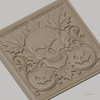 Fichier CNC & impression 3D Halloween, crâne, citrouilles jack-o'-lantern et feuilles d'automne, haute qualité relief STL
