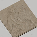 Fichier CNC & impression 3D loup debout sur rocher avec château médiéval, haute qualité relief STL