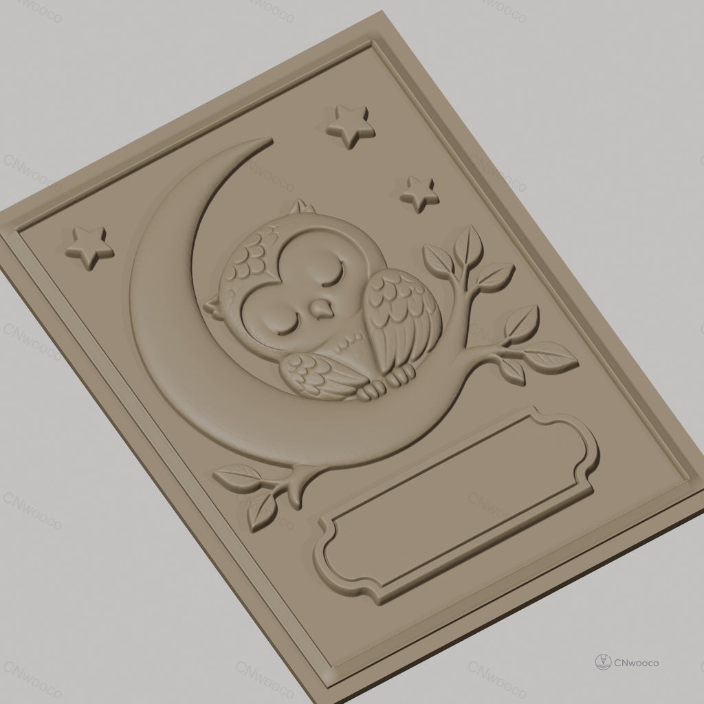 Fichier CNC & impression 3D chouette endormie sur lune avec étoiles et branche, haute qualité relief STL