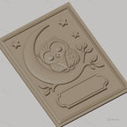 Fichier CNC & impression 3D chouette endormie sur lune avec étoiles et branche, haute qualité relief STL