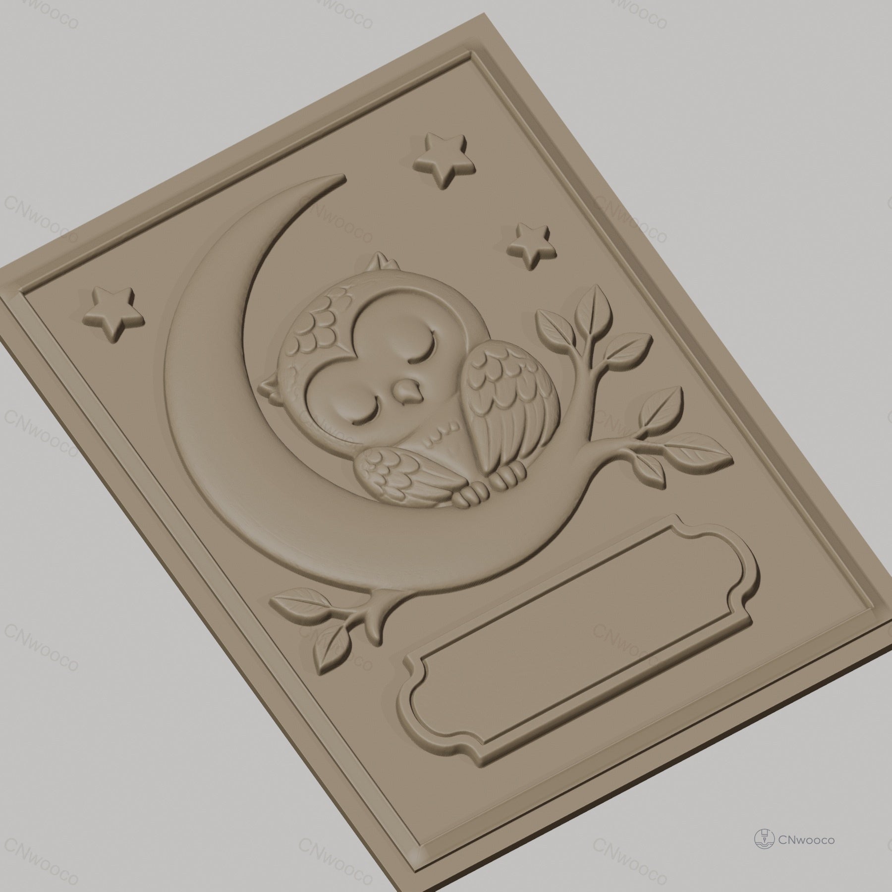 Fichier CNC & impression 3D chouette endormie sur lune avec étoiles et branche, haute qualité relief STL