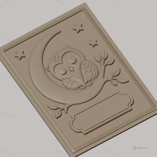 Fichier CNC & impression 3D chouette endormie sur lune avec étoiles et branche, haute qualité relief STL