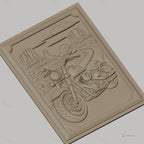 Fichier CNC & impression 3D moto cruiser, route désertique avec buttes et nuages, haute qualité relief STL