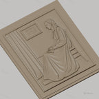 Fichier CNC & impression 3D femme assise robe longue, relief intérieur avec cadre et rideau, haute qualité relief STL