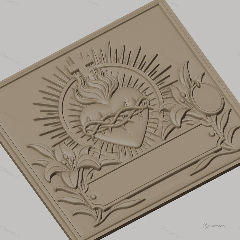 Fichier CNC & impression 3D coeur sacré couronne d'épines fleurs haute qualité relief STL