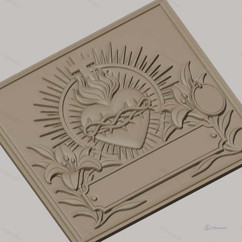 Fichier CNC & impression 3D coeur sacré couronne d'épines fleurs haute qualité relief STL