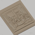 Fichier CNC & impression 3D tableau familial classique, personnages en habits d'époque, chien couché, haute qualité relief STL