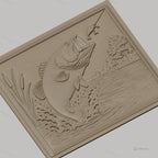 Fichier CNC & impression 3D poisson bass sautant, leurre de pêche et eau éclaboussante, haute qualité relief STL