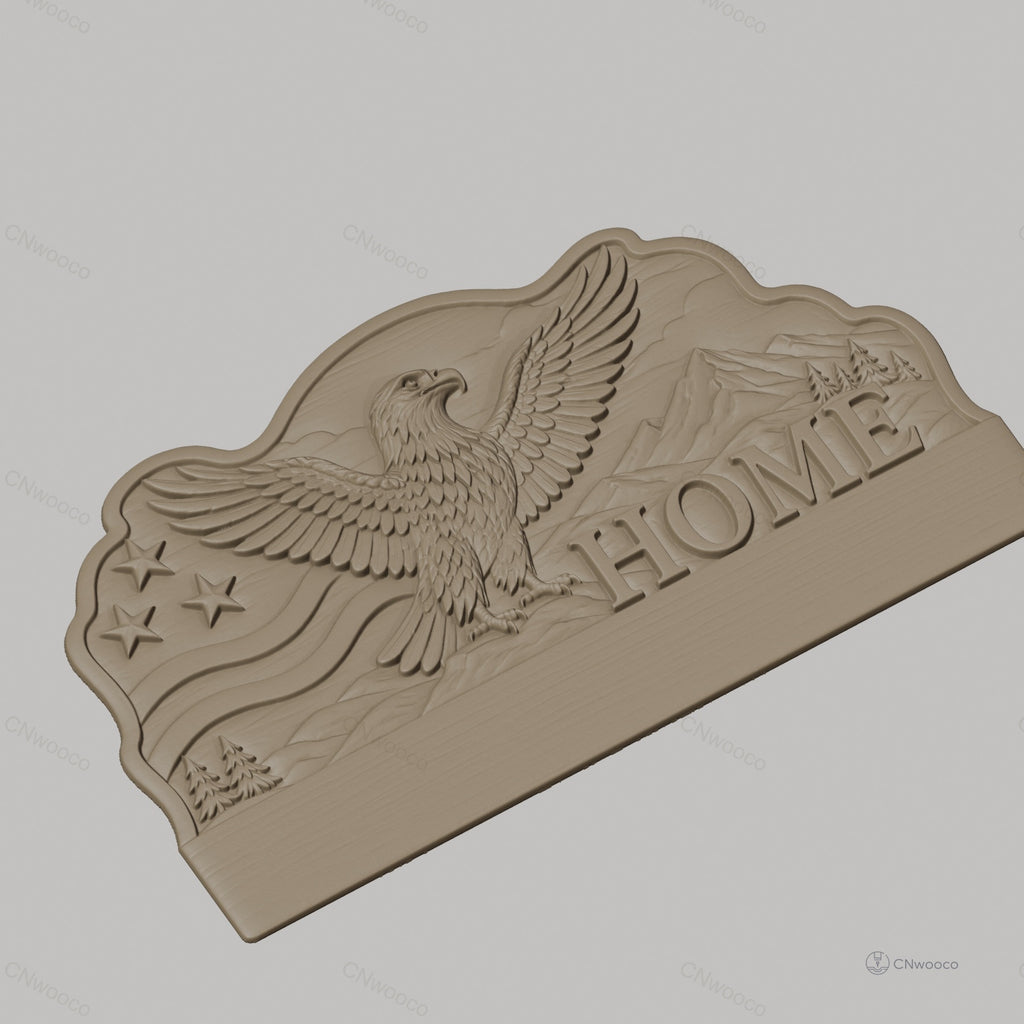 Fichier CNC porte-clés mural enseigne murale Home avec aigle et nature, STL très haute qualité