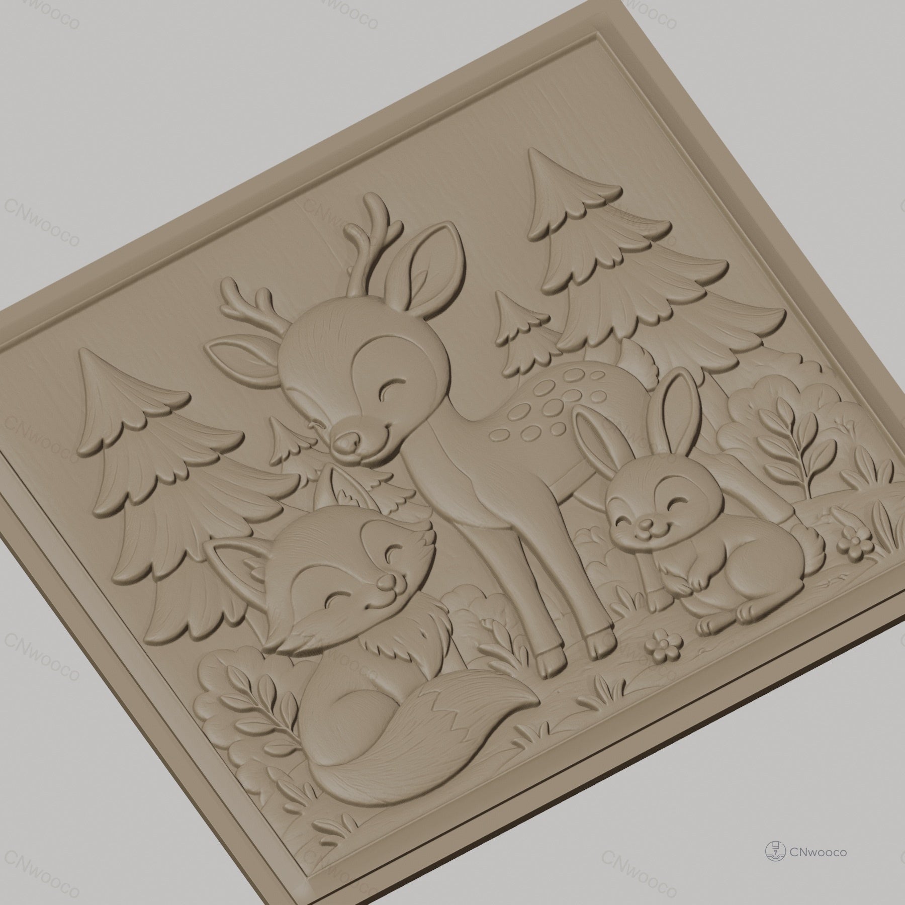 Fichier CNC & impression 3D animaux de la forêt, renard, cerf, lapin, arbres, haute qualité relief STL