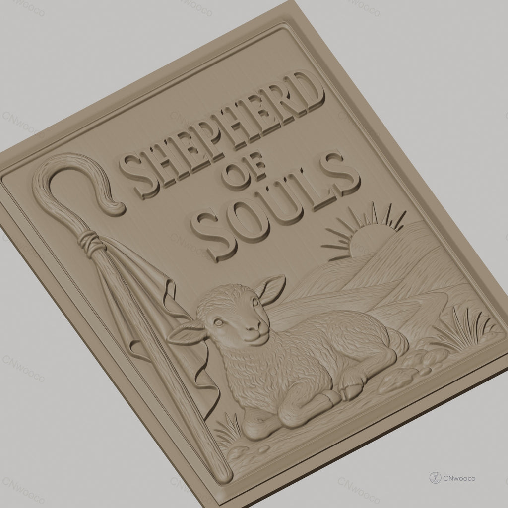 Fichier CNC & impression 3D berger d'âmes, agneau, bâton de berger et lever de soleil, haute qualité relief STL