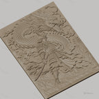 Fichier CNC & impression 3D samouraï et dragon japonais, guerrier en armure avec épée et paysage montagneux, haute qualité relief STL