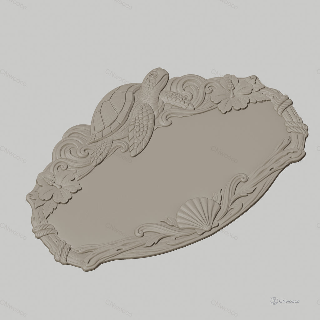Fichier CNC & impression 3D enseigne décorative tortue marine et coquillages, STL très haute qualité