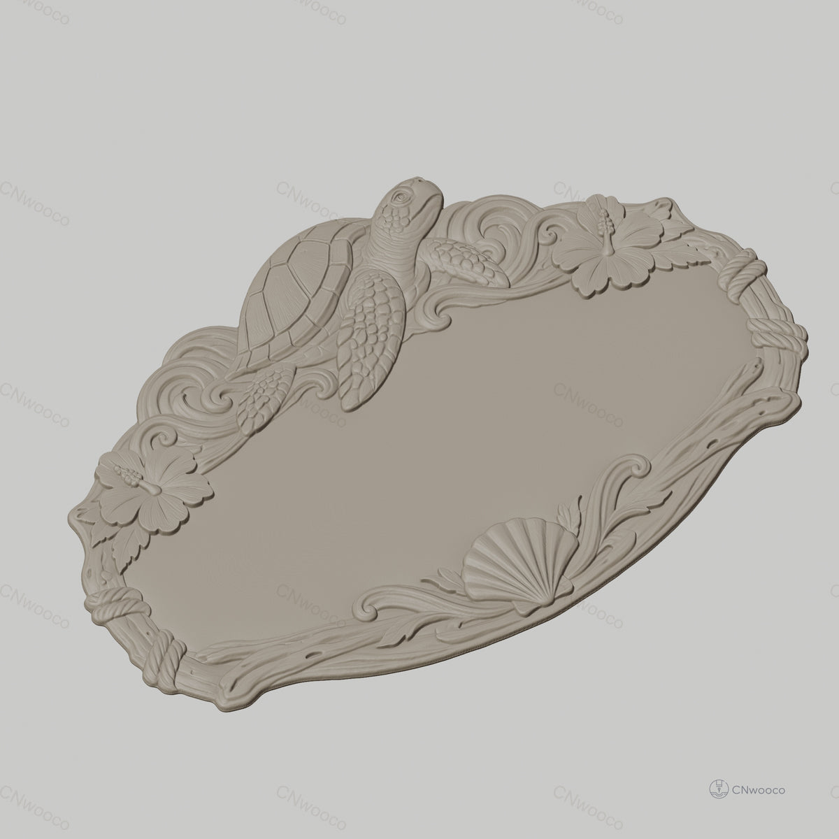 Fichier CNC & impression 3D enseigne décorative tortue marine et coquillages, STL très haute qualité