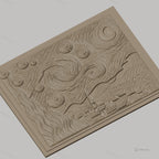 Fichier CNC & impression 3D La Nuit étoilée, village, ciel tourbillonnant haute qualité relief STL