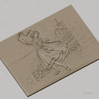 Fichier CNC & impression 3D danseuse folklorique, village, rangées de vigne, montagnes, haute qualité relief STL