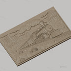 Fichier CNC & impression 3D train à vapeur, paysage désertique avec rochers et cactus, haute qualité relief STL