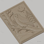 Fichier CNC & impression 3D hibou sur branche en forêt, feuille d'érable, haute qualité relief STL