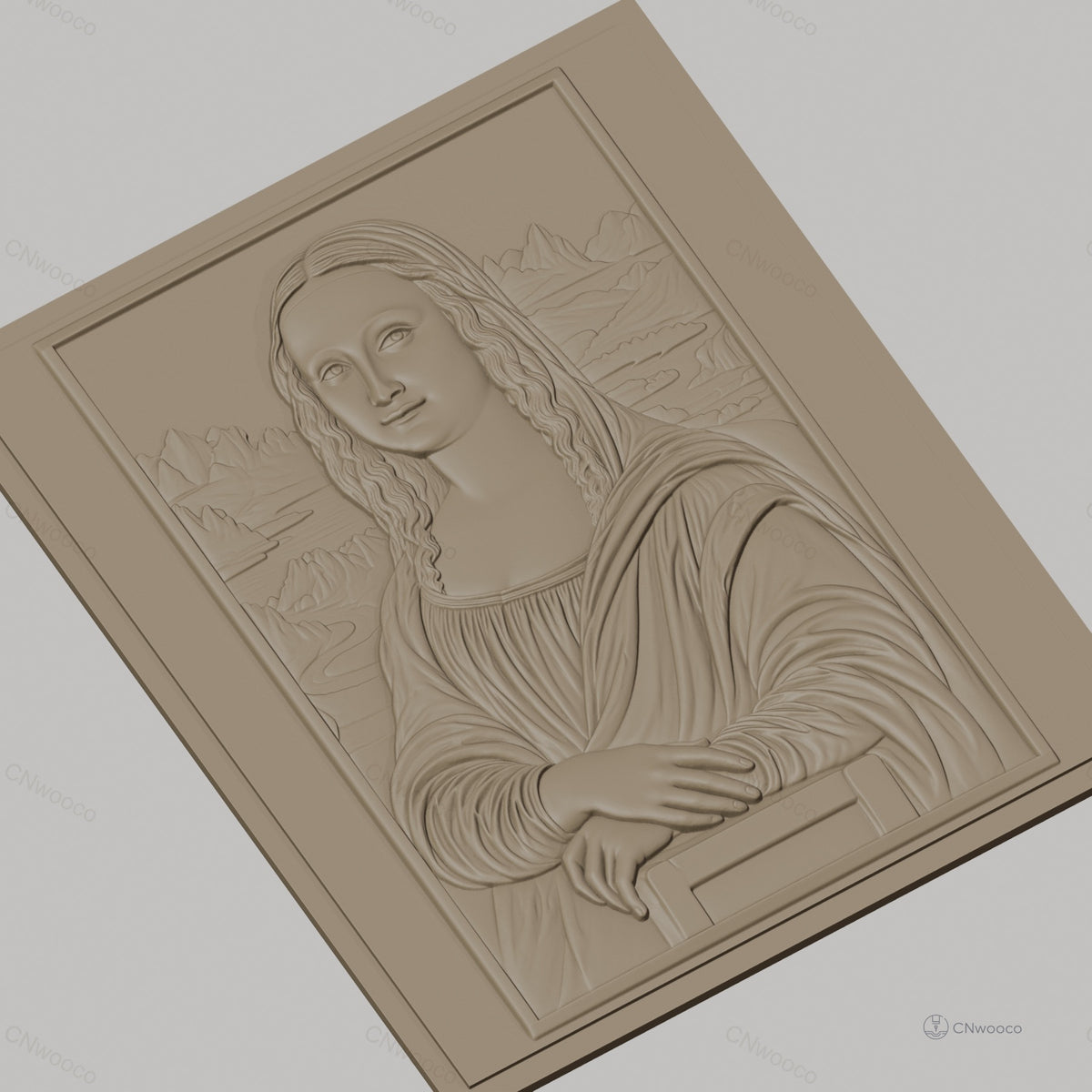Fichier CNC & impression 3D portrait Mona Lisa, relief visage et paysage détaillé, haute qualité relief STL