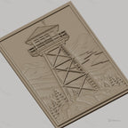 Fichier CNC & impression 3D tour de guet en bois, paysage montagne forêt arbre, haute qualité relief STL