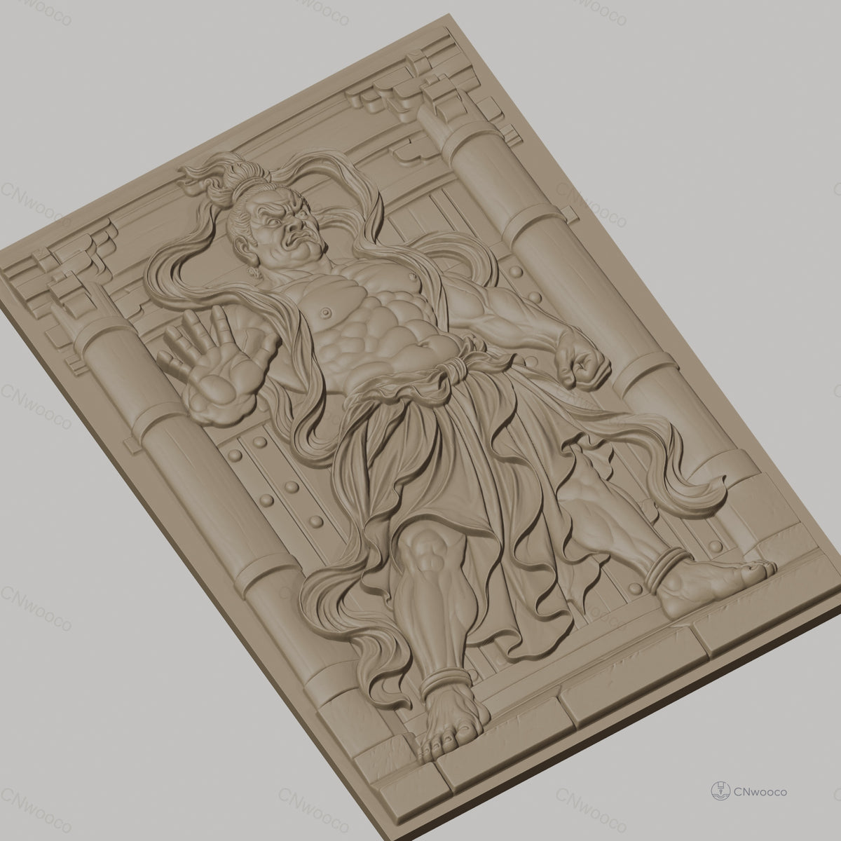 Fichier CNC & impression 3D guerrier japonais, architecture traditionnelle, muscles détaillés, haute qualité relief STL