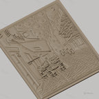 Fichier CNC & impression 3D scène de rue vintage avec café en plein air, bâtiments anciens et ciel étoilé, haute qualité relief STL