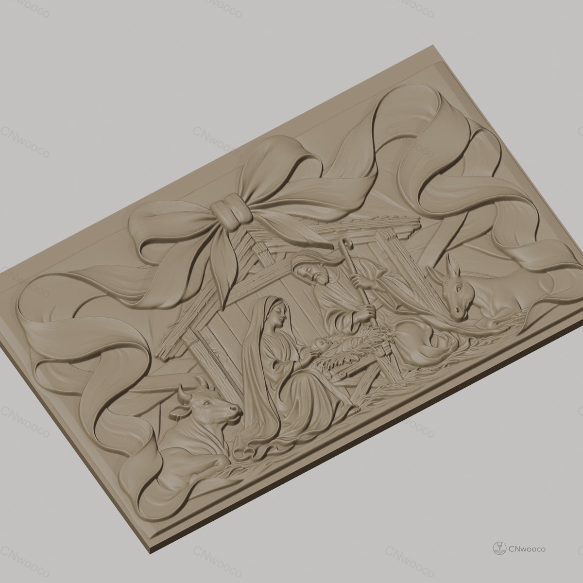 Fichier CNC & impression 3D scène de la nativité avec crèche, Marie, Joseph, Jésus, animaux, haute qualité relief STL