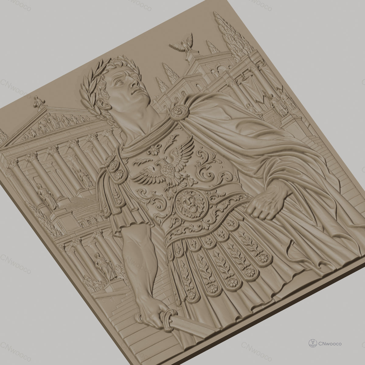 Fichier CNC & impression 3D empereur romain, détails armure et architecture antique, haute qualité relief STL