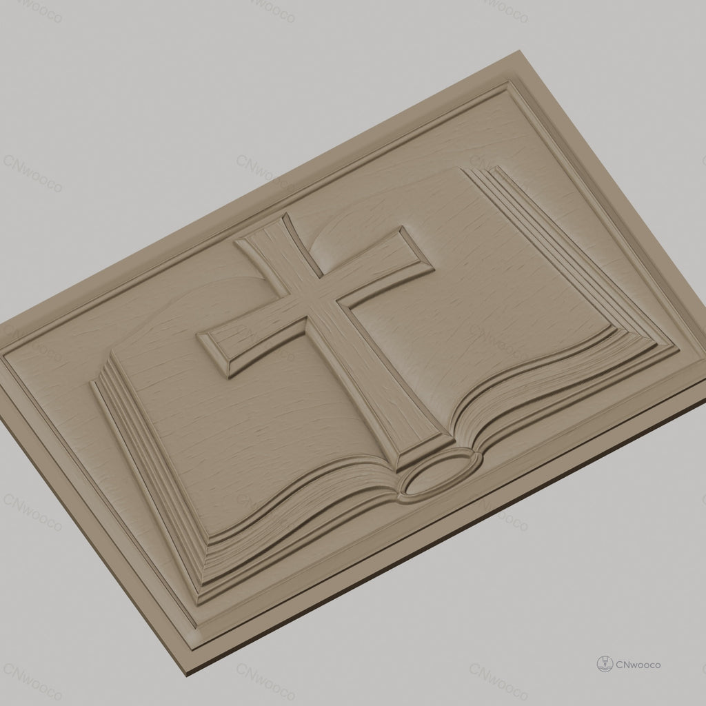 Fichier CNC & impression 3D bible ouverte avec croix religion, haute qualité relief STL