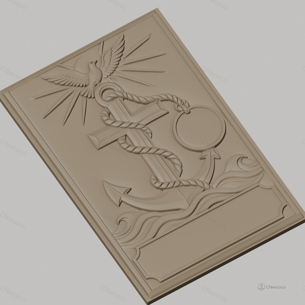 Fichier CNC & impression 3D ancre, croix, colombe et vagues, haute qualité relief STL