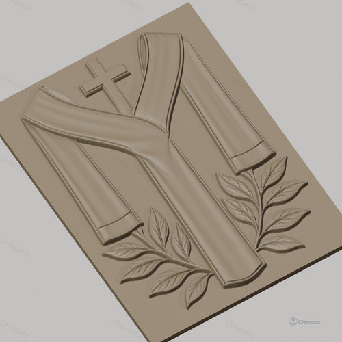 Fichier CNC & impression 3D thème religieux, croix, étole et feuilles, haute qualité relief STL