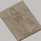 Fichier CNC & impression 3D reine antique, lance bouclier palmier colonnes grecques, haute qualité relief STL