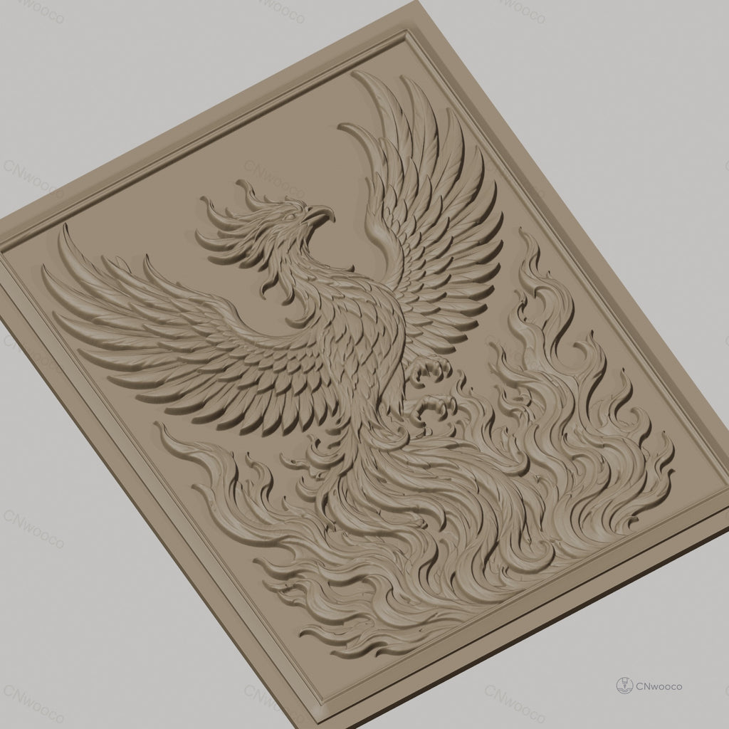 Fichier CNC & impression 3D phénix, oiseau mythique en flammes, haute qualité relief STL