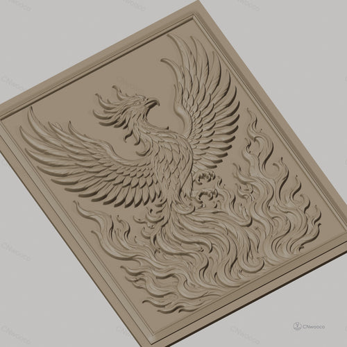 Fichier CNC & impression 3D phénix, oiseau mythique en flammes, haute qualité relief STL