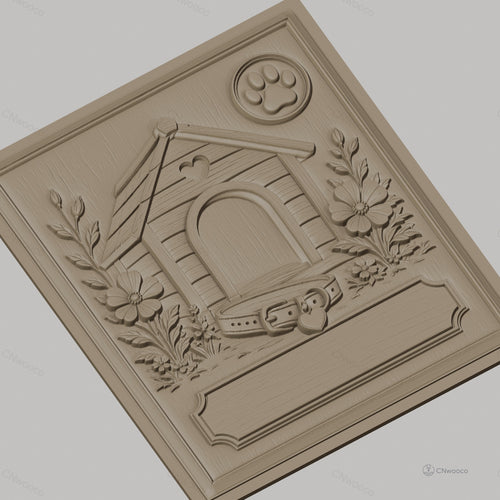 Fichier CNC & impression 3D niche de chien, collier, fleurs et empreinte, haute qualité relief STL